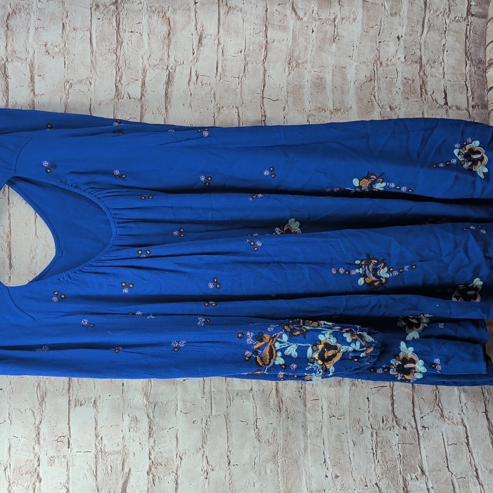 Free People Royal Blue Floral Long Sleeve Dress XS - Picture 7 of 7